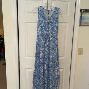 Blue and White Zebra Print Maxi Dress